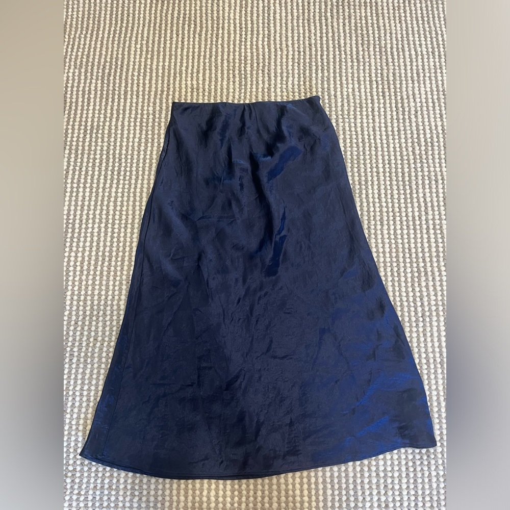 Navy Silk Midi Skirt